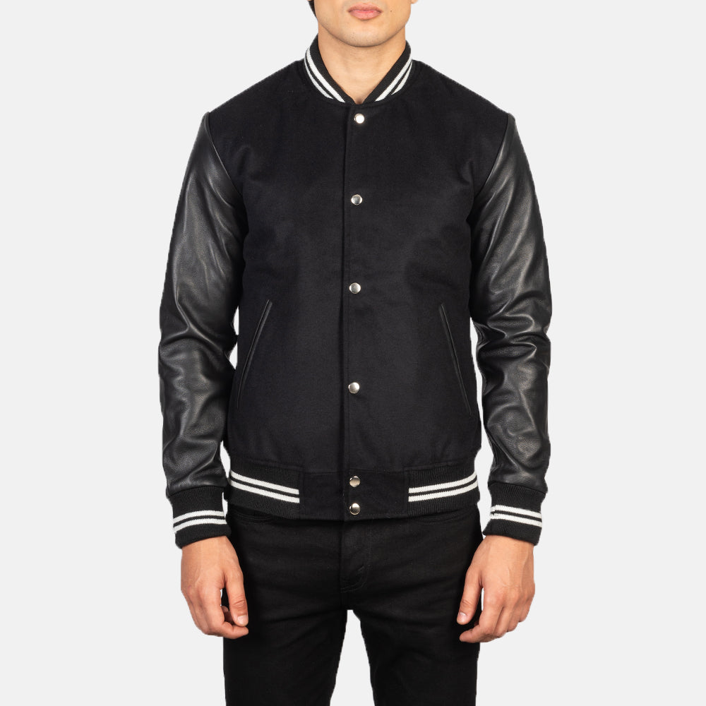 Vaxton Black Striped Hybrid Varsity Jacket - Kualited