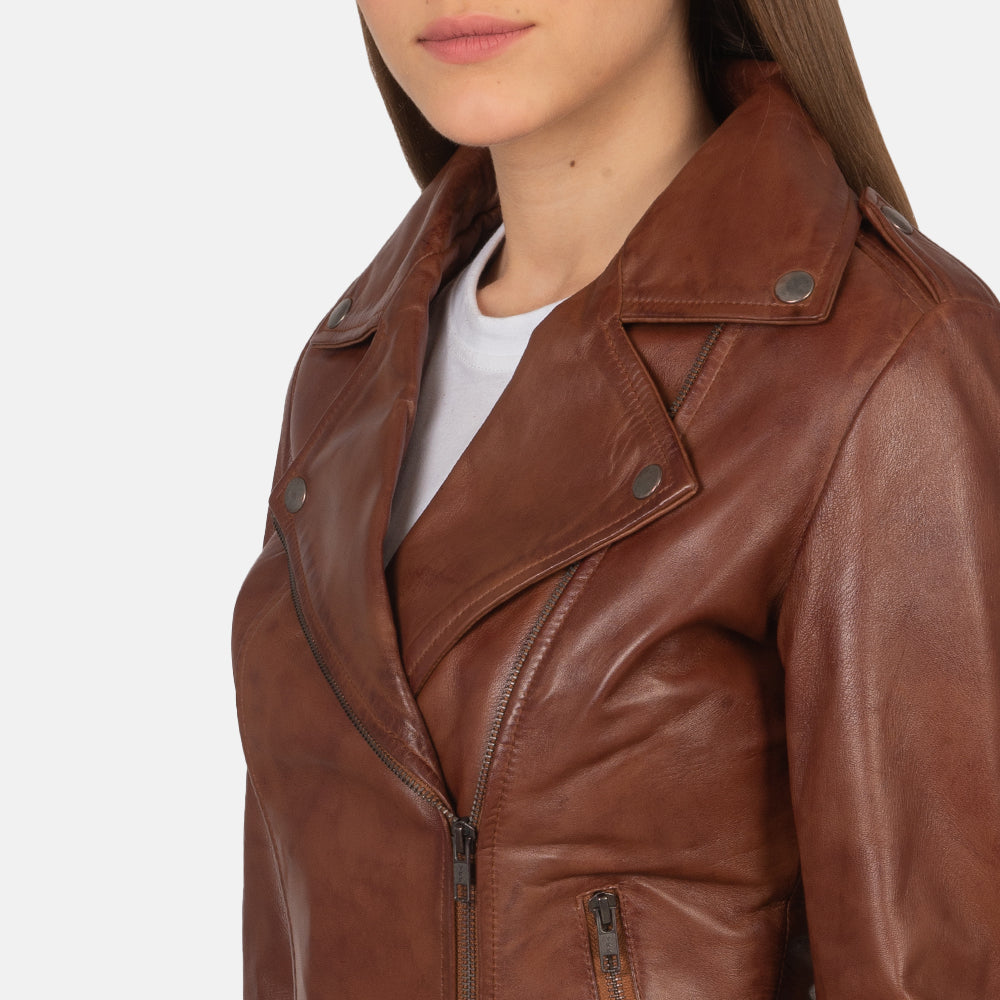 Flashback Brown Leather Biker Jacket - Kualited