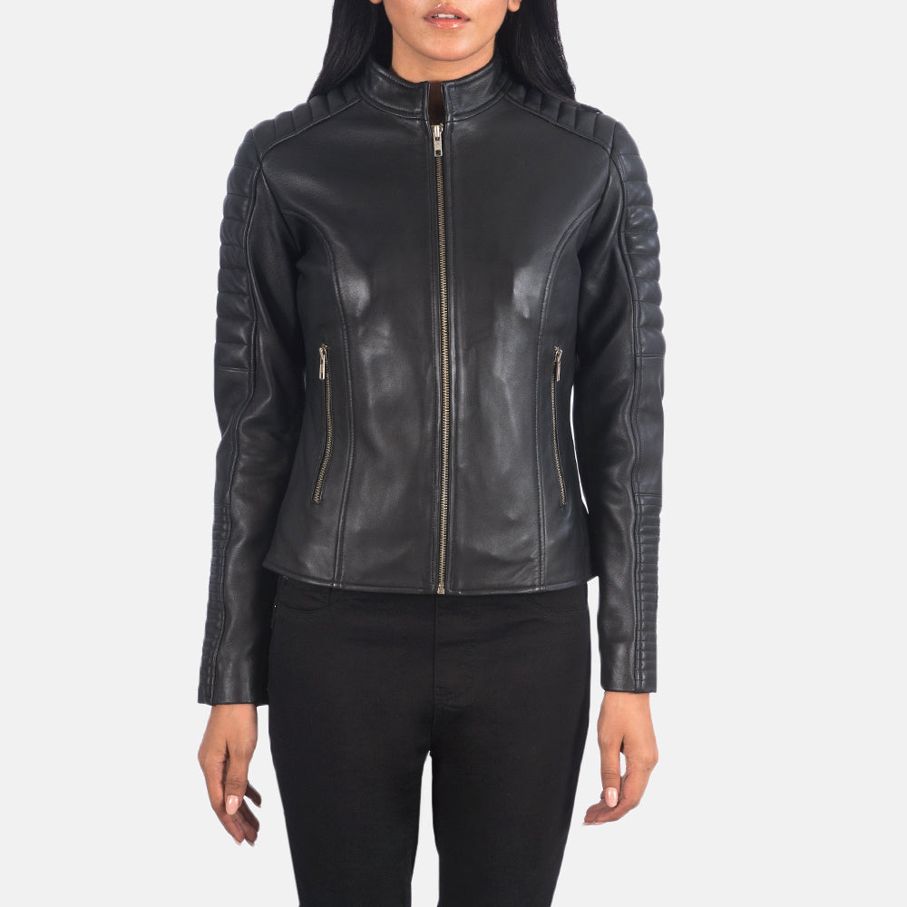 Adalyn Quilted Black Leather Biker Jacket - Kualited