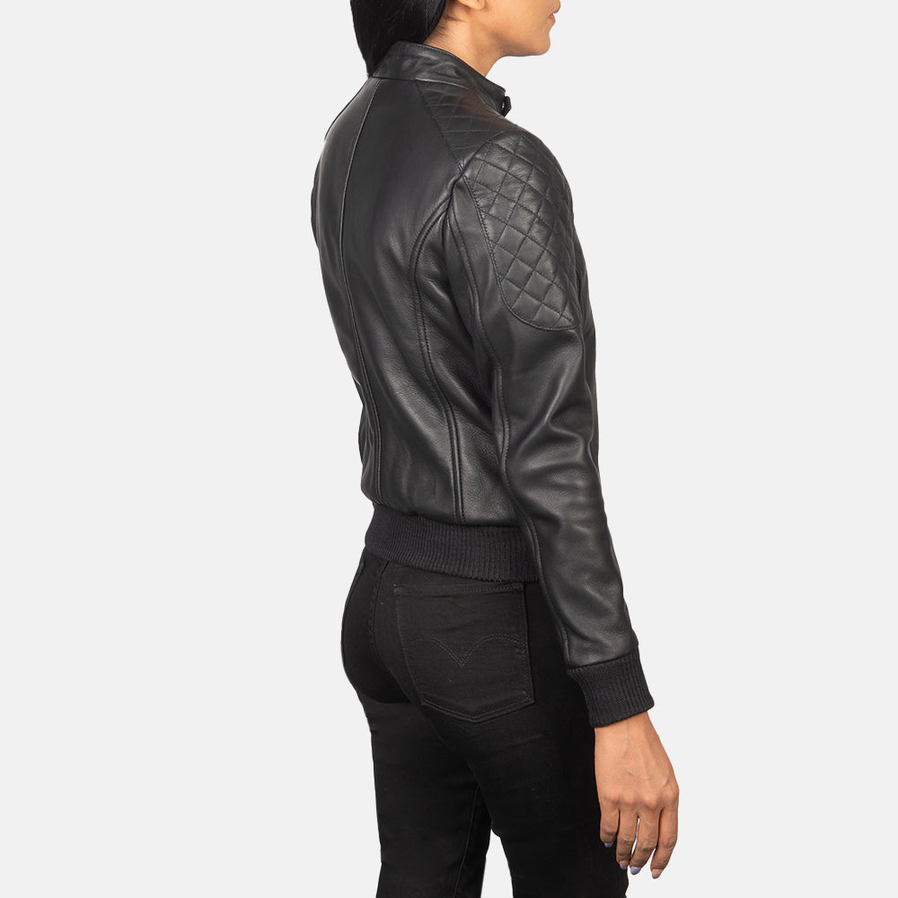 Zenna Black Leather Bomber Jacket