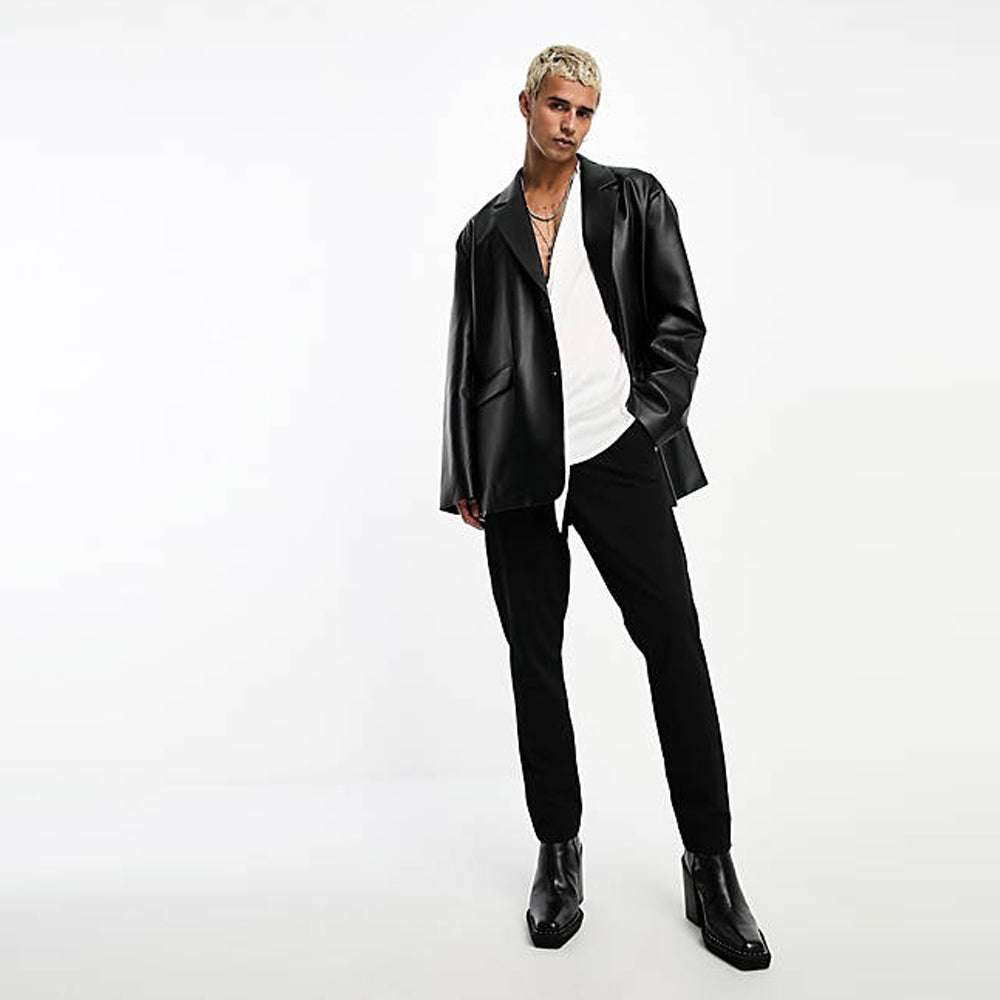 Oversized leather look blazer in black