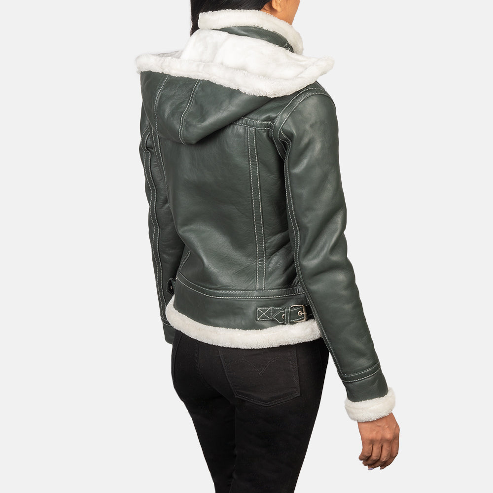 Fiona Green Hooded Shearling Leather Jacket