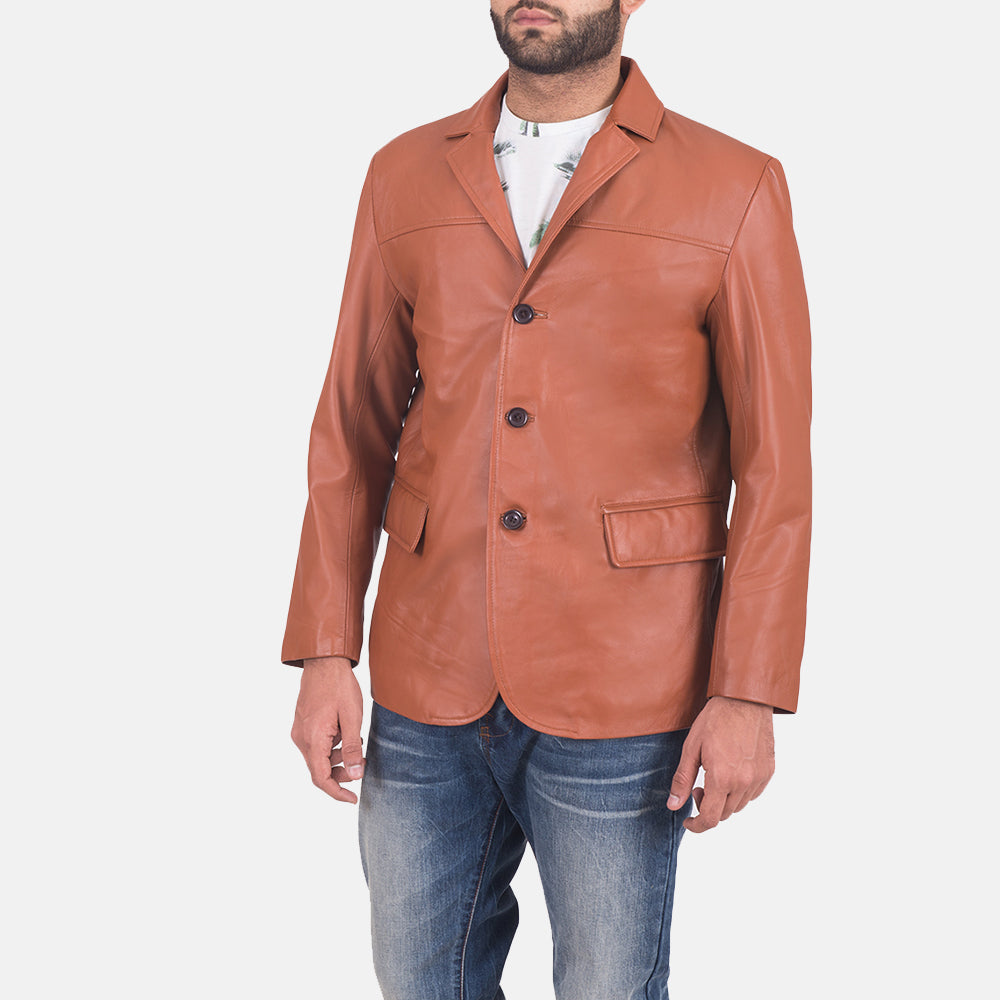 James Tan Brown Leather Blazer