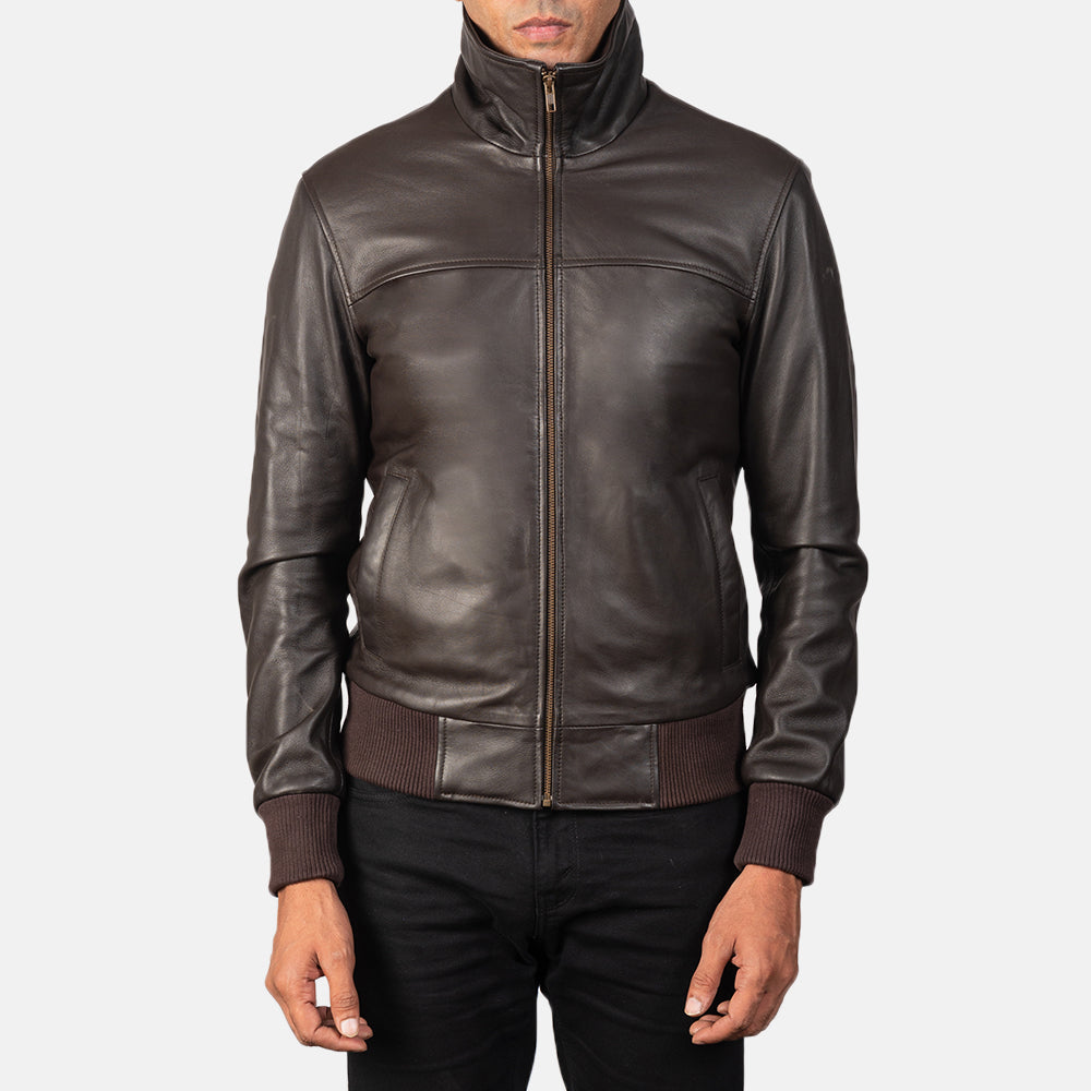 Air Rolf Brown Leather Bomber Jacket