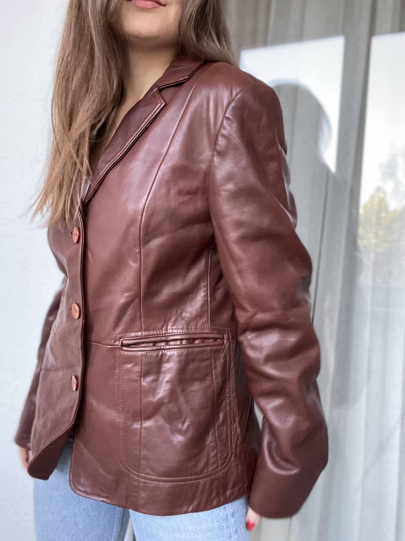 Women Brown Leather Blazer