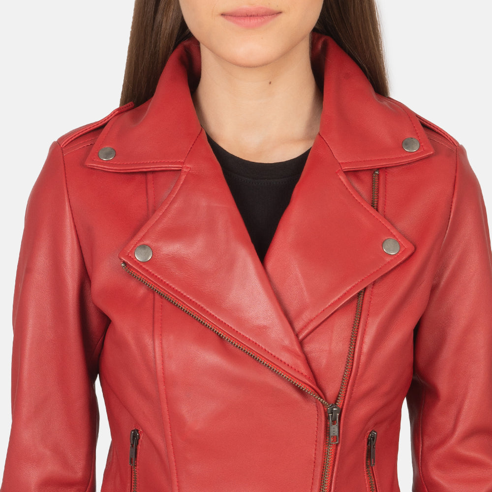 Flashback Red Leather Biker Jacket - Kualited