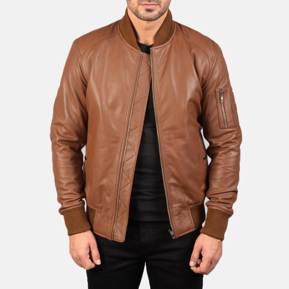 Bomia Ma-1 Brown Leather Bomber Jacket - Kualited