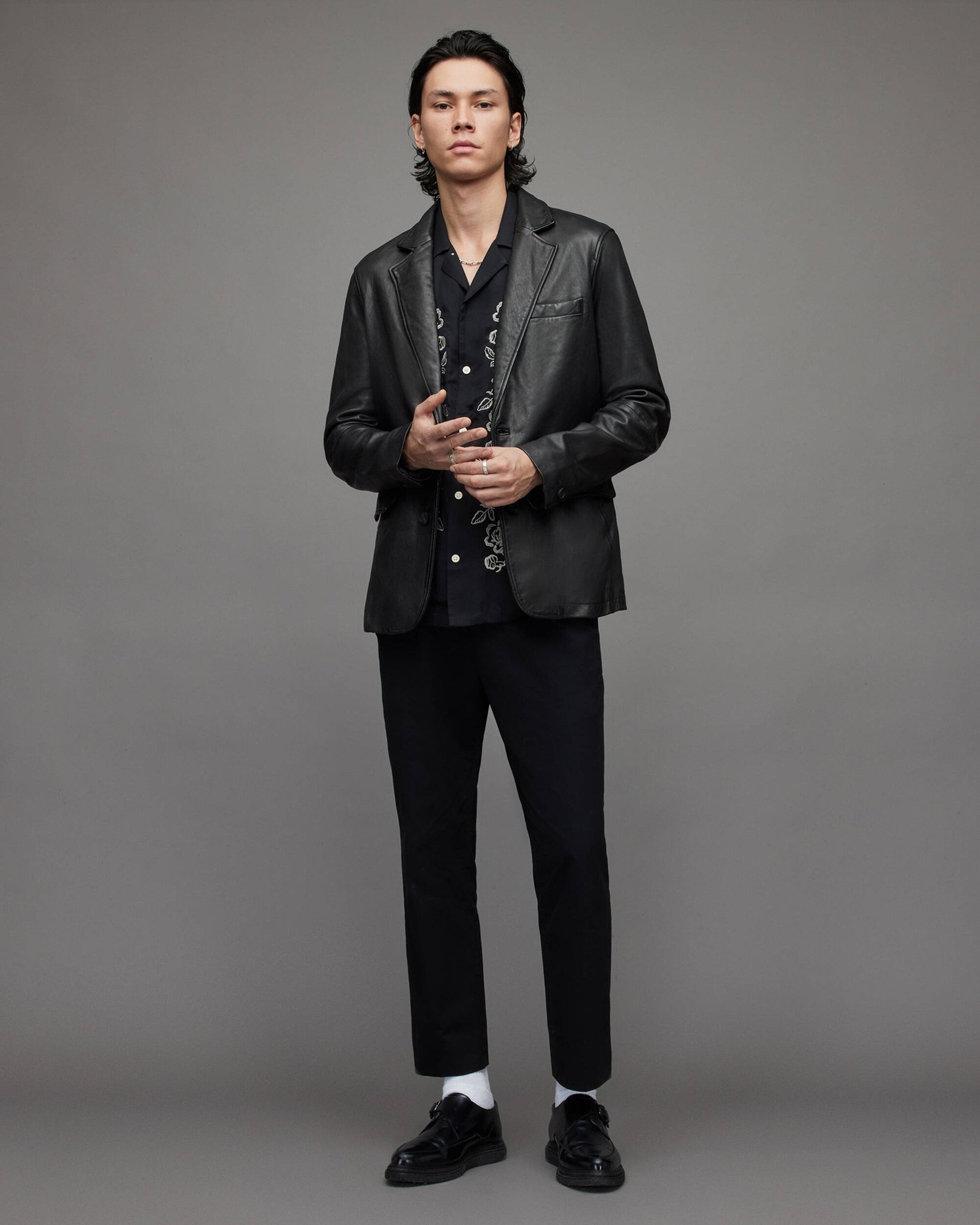 Men's Leather Blazer In Black