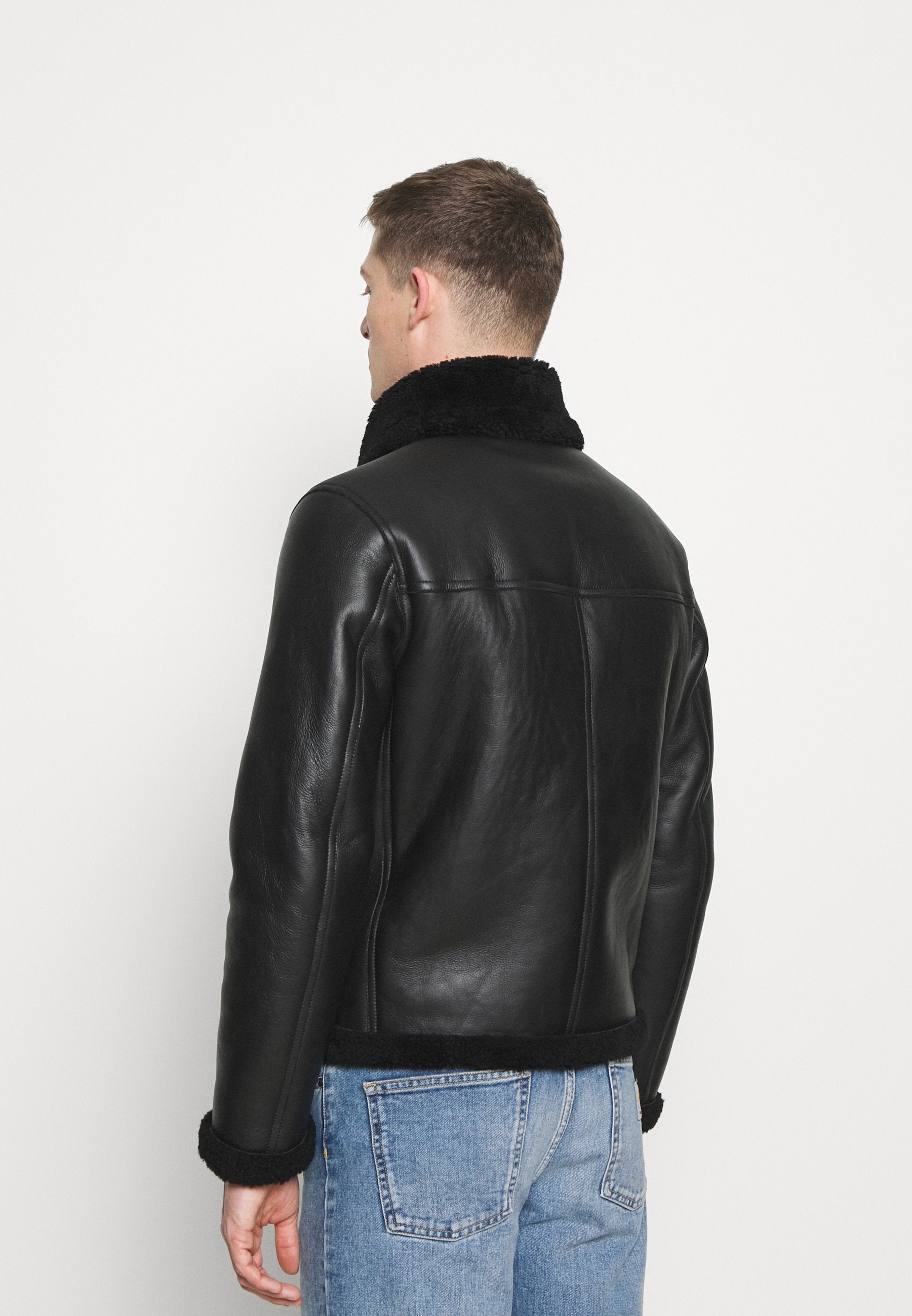 Men’s Biker Black Leather Shearling Jacket - Kualited