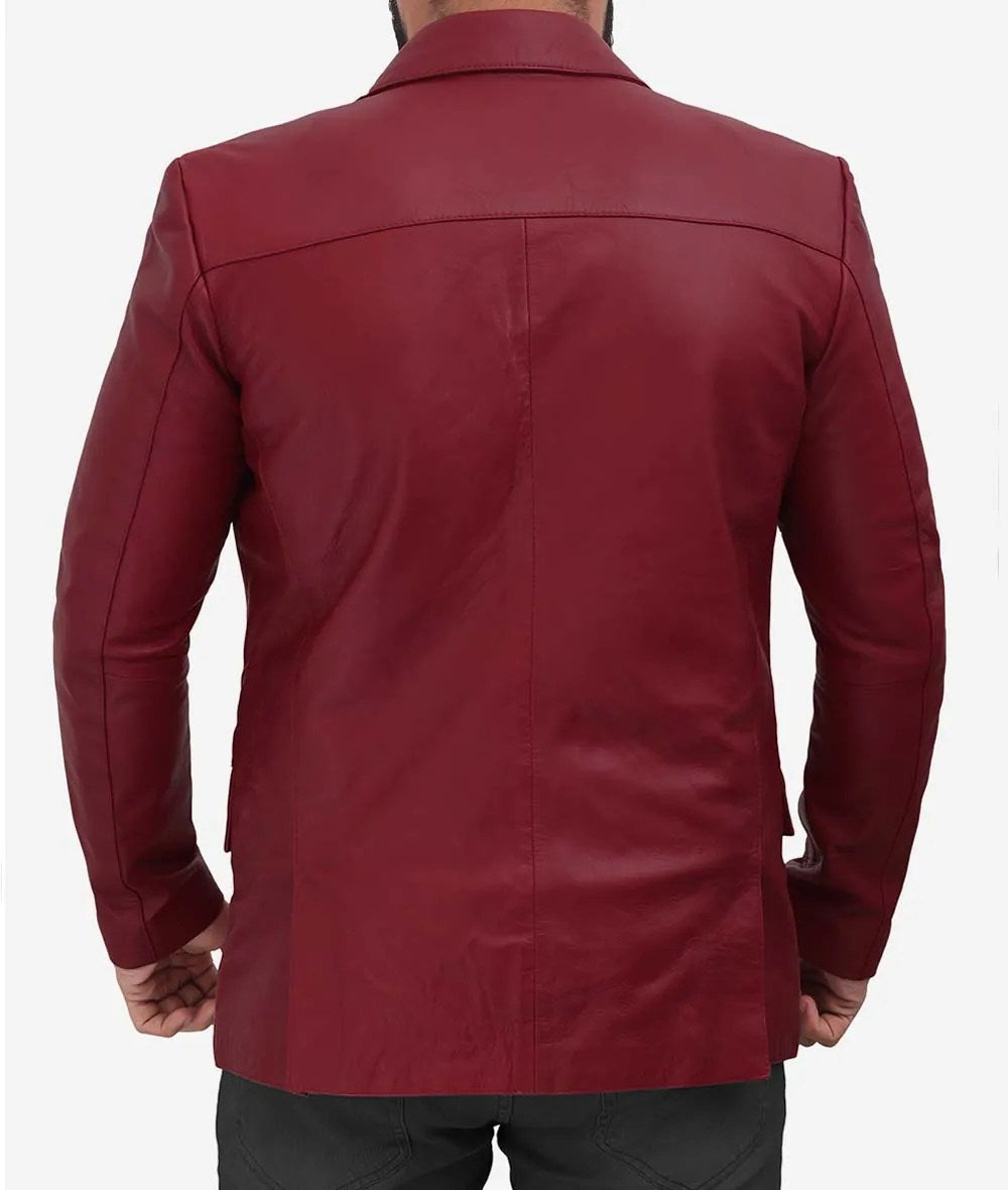 Men’s Casual Maroon Leather Blazer