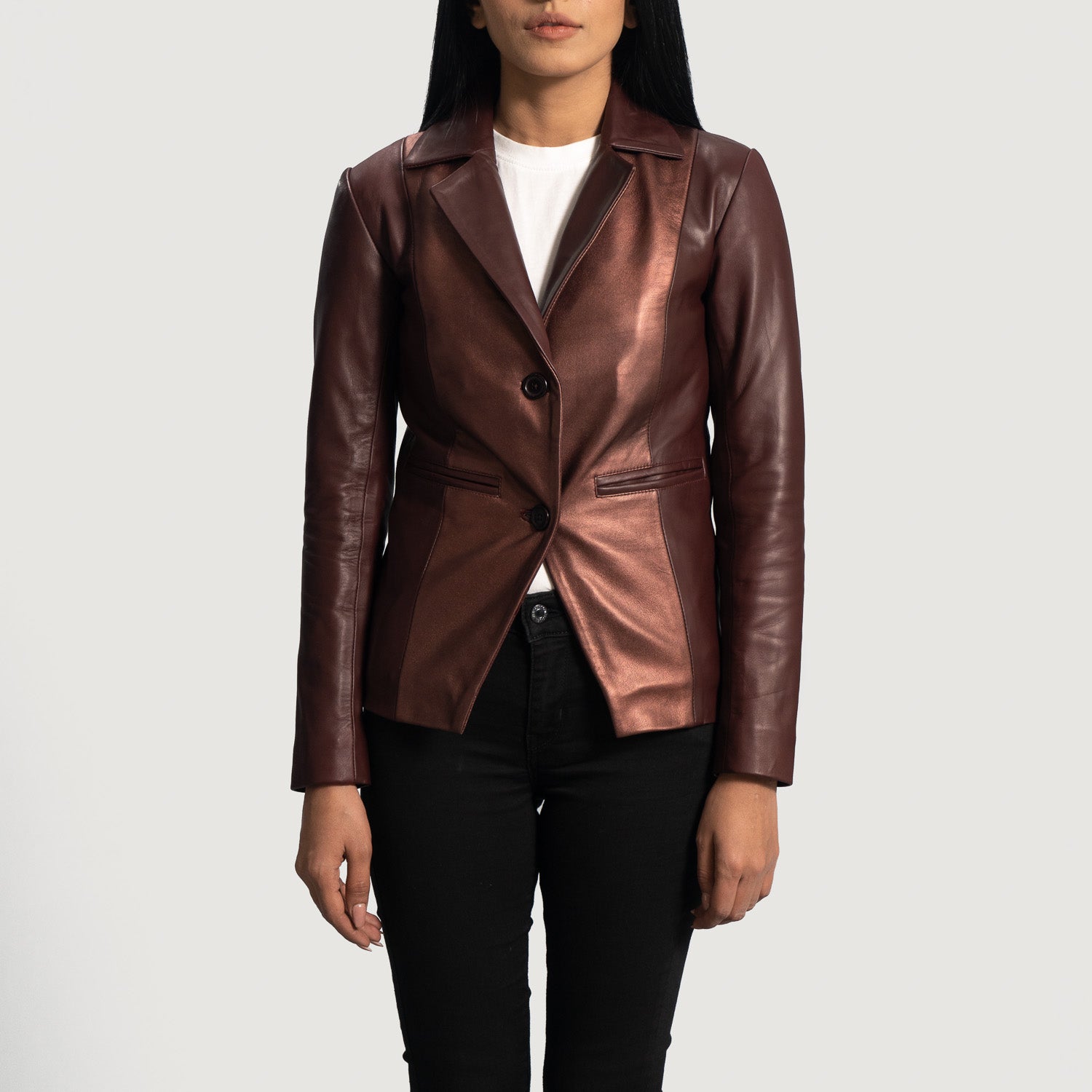 Ruby Metallic Maroon Leather Blazer - Kualited