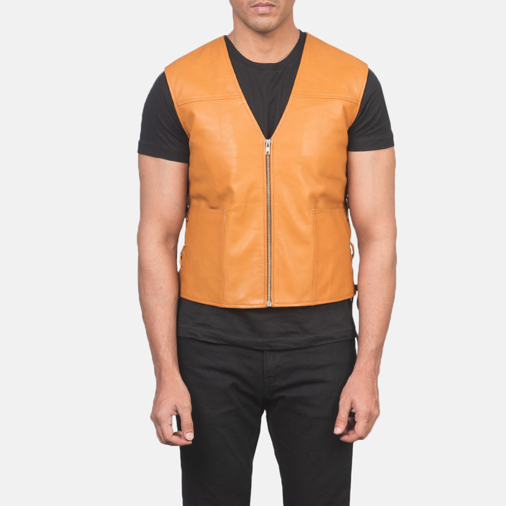 Brandon Tan Brown Leather Vest