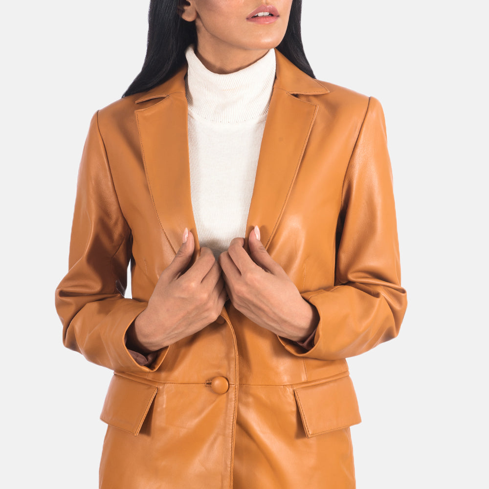 Marilyn Tan Brown Leather Blazer - Kualited