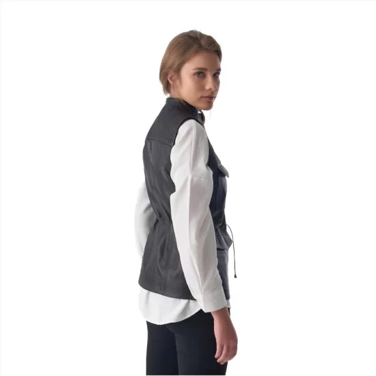 Women Black Leather Vest