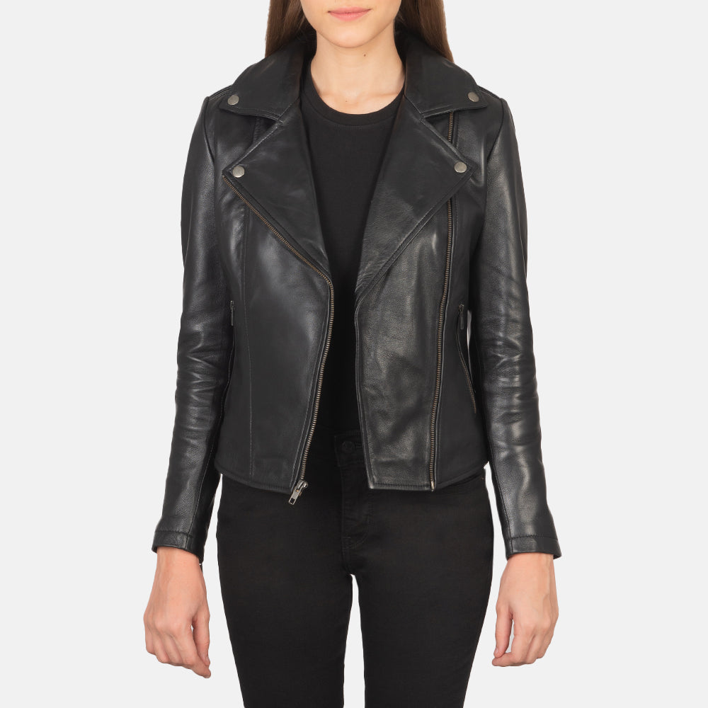 Flashback Black Leather Biker Jacket - Kualited