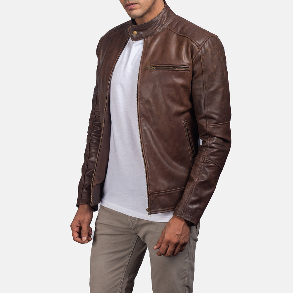 Dean Brown Leather Biker Jacket - Kualited