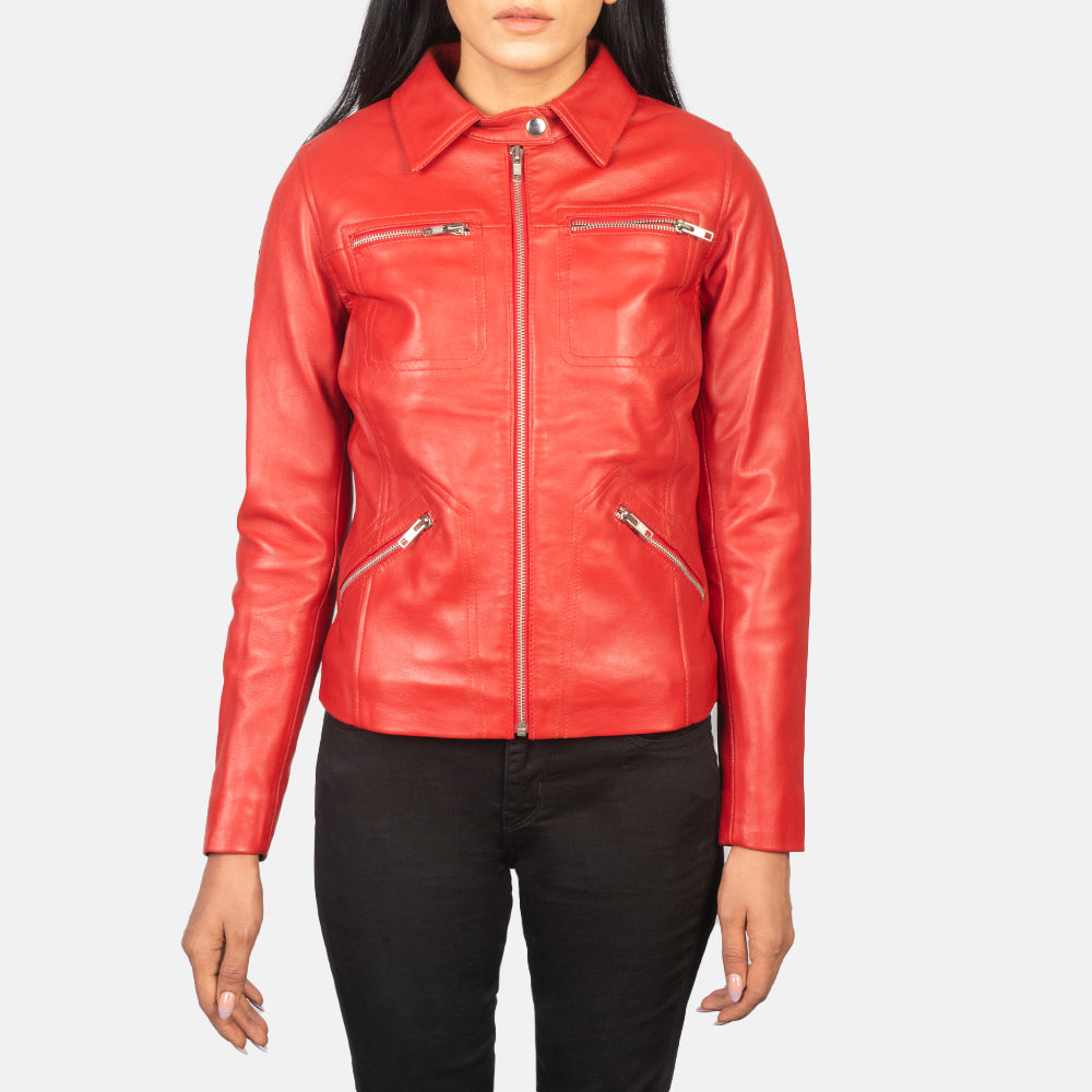 Tomachi Red Leather Biker Jacket