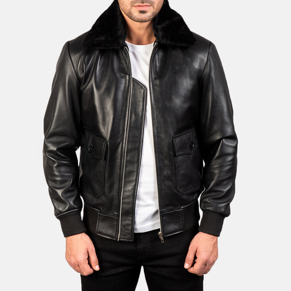 Airin G-1 Black Leather Bomber Jacket - Kualited