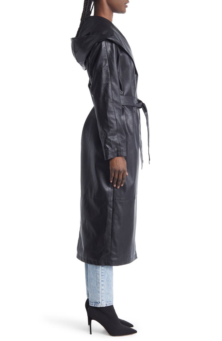 Genuine Real Leather Hooded Trench Coat