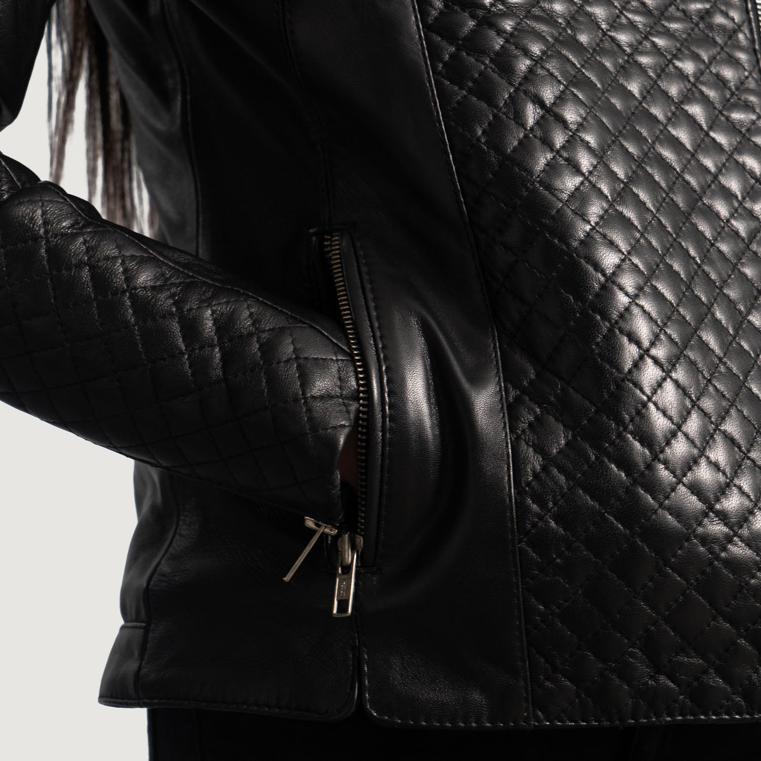 Orient Grain Quilted Black Leather Biker Jacket - Kualited