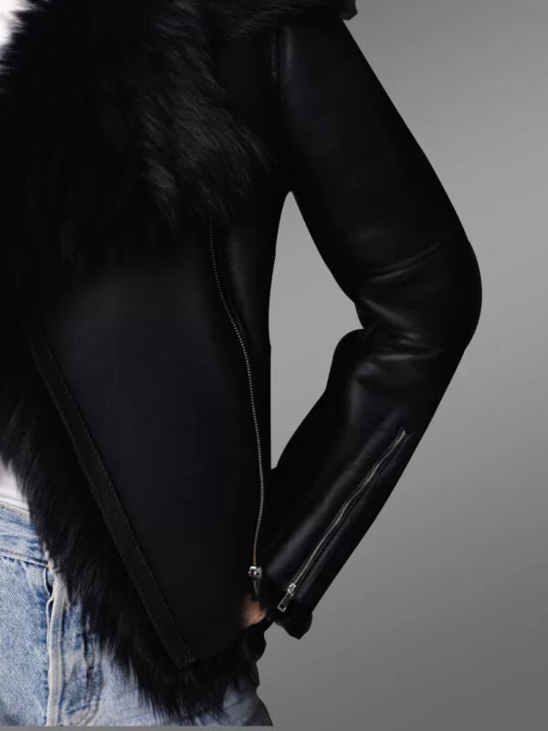 Toscana Shearling Jacket for Women in Black Nappa Finish