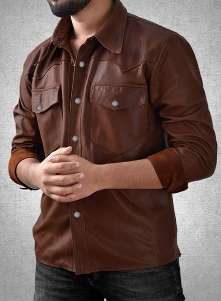 Men’s Chocolate Brown Leather Full Sleeves Shirt - Kualited