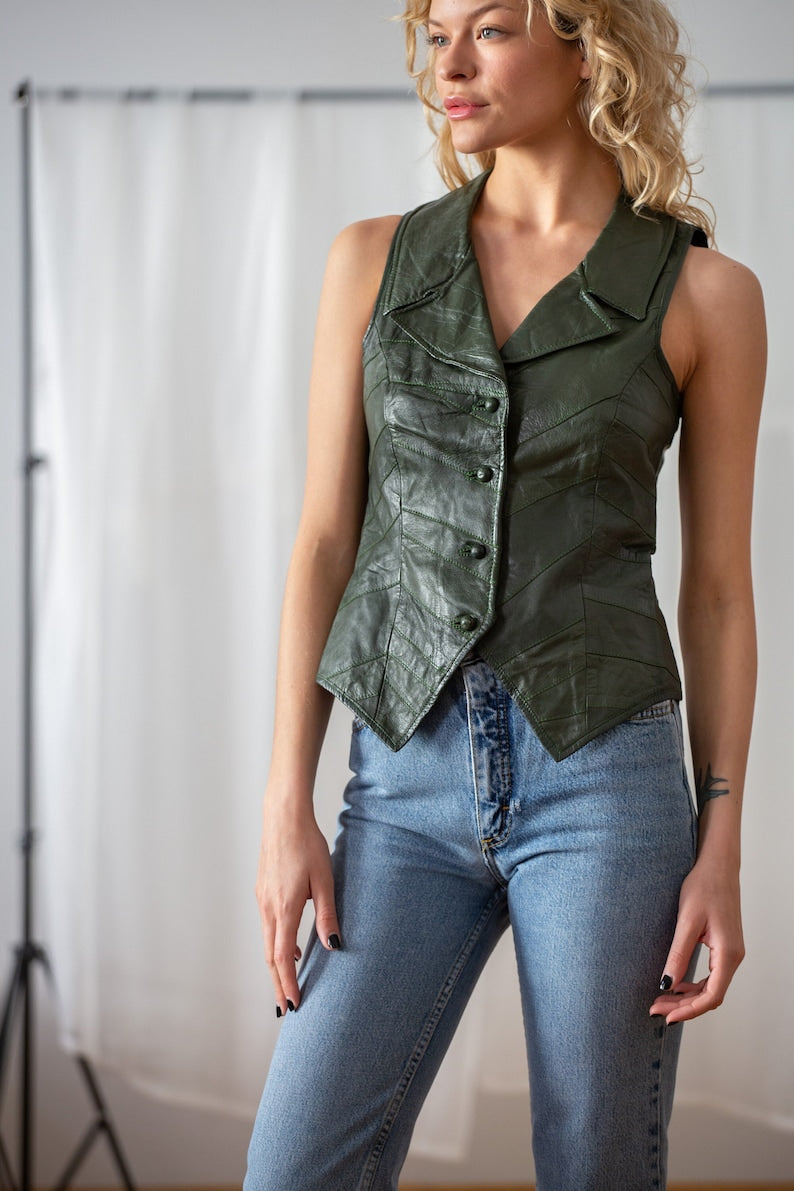 Authentic Fur Vest green leather vest