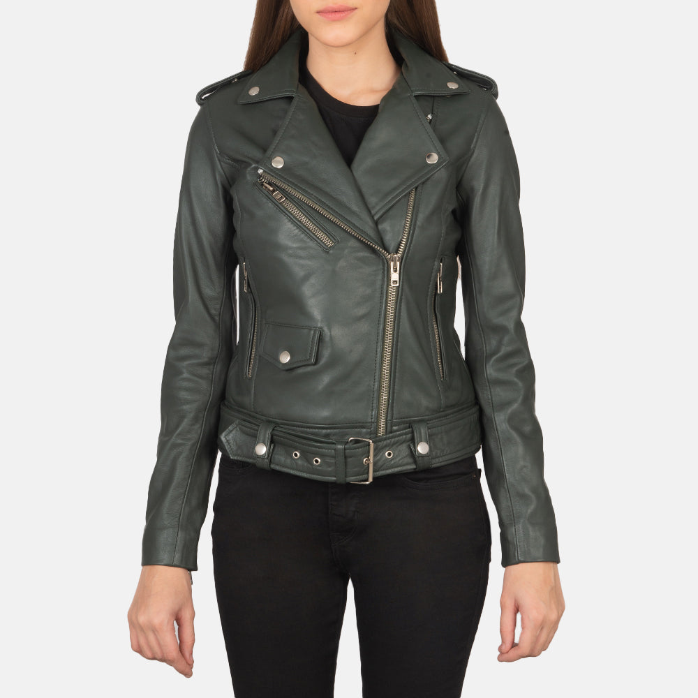 Alison Green Leather Biker Jacket - Kualited