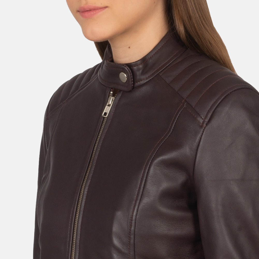 Kelsee Maroon Leather Biker Jacket - Kualited