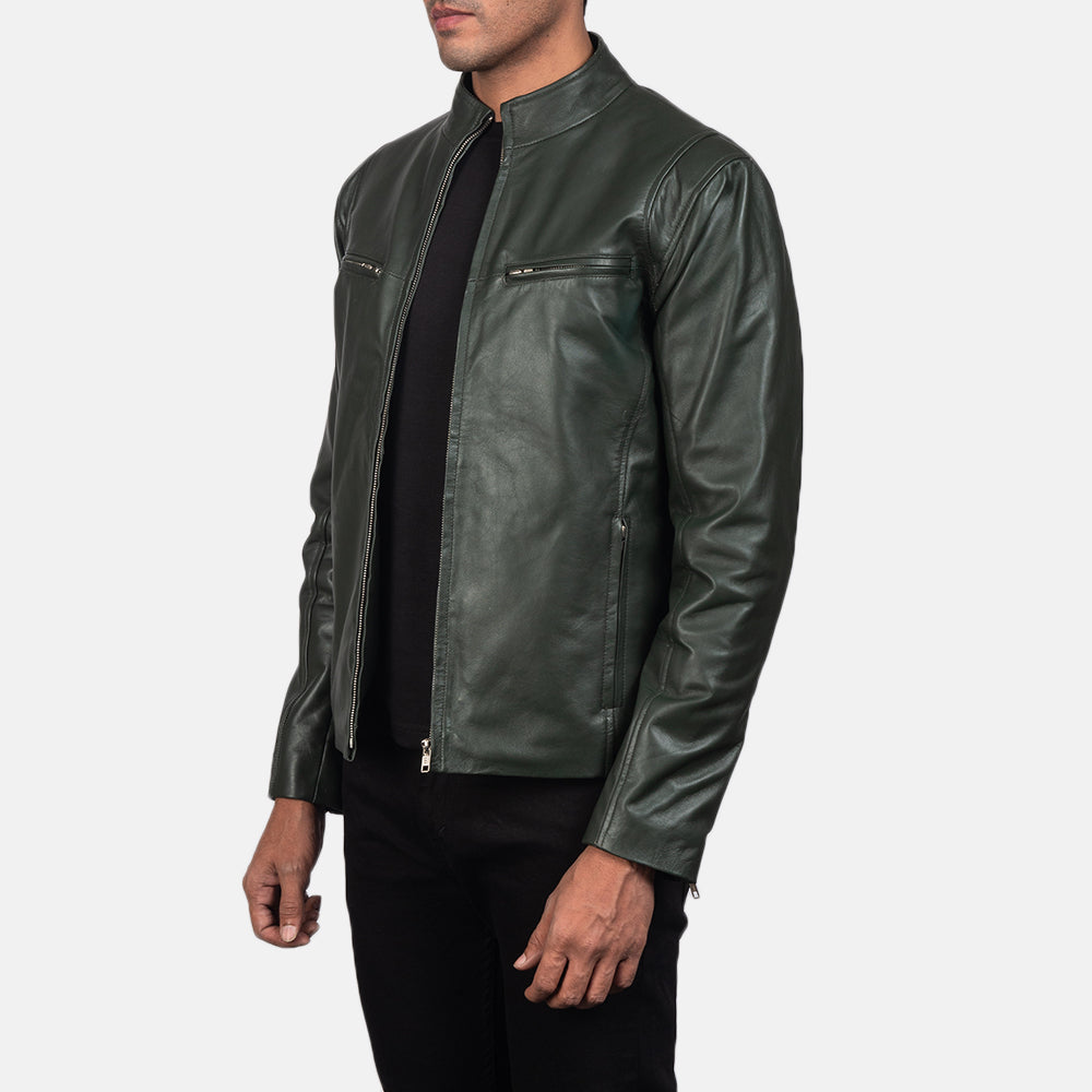 Ionic Green Leather Biker Jacket - Kualited