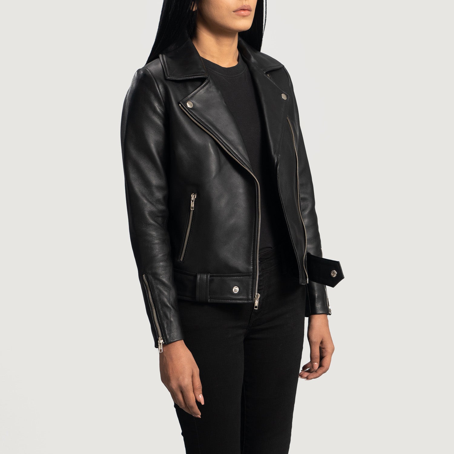 Rumy Black Leather Biker Jacket - Kualited