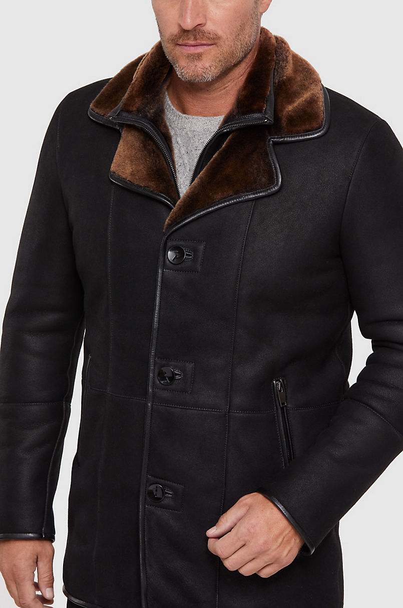 Men's Sheepskin Leather Blazer In Black With Dabble Collar