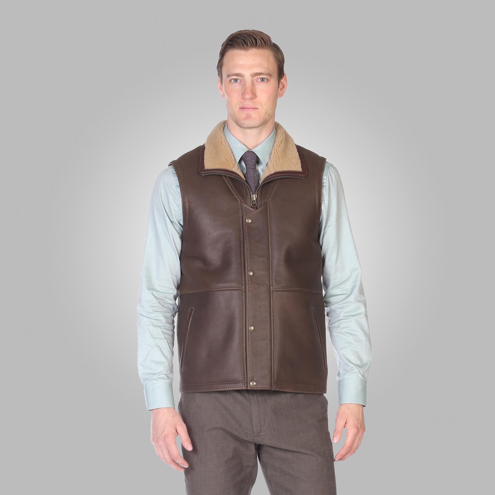 Men’s Brown Leather Shearling Vest - Kualited