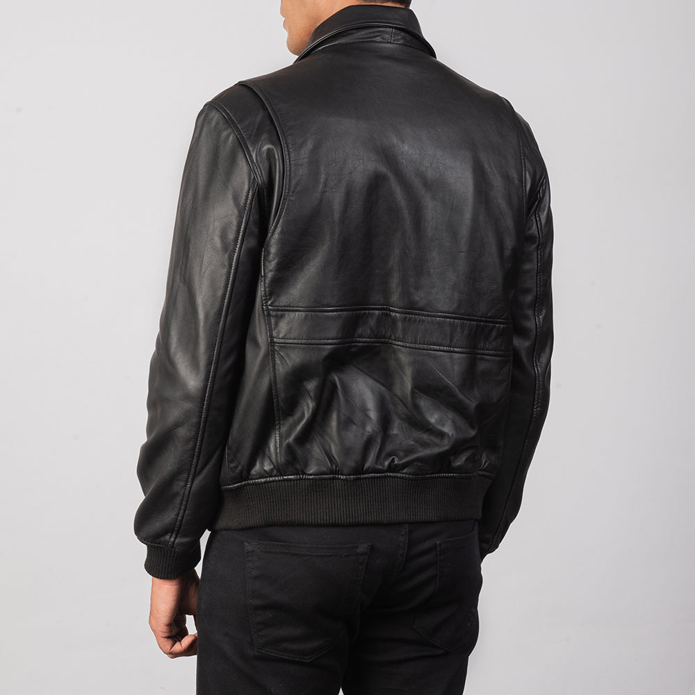 Coffmen Black A2 Leather Bomber Jacket - Kualited