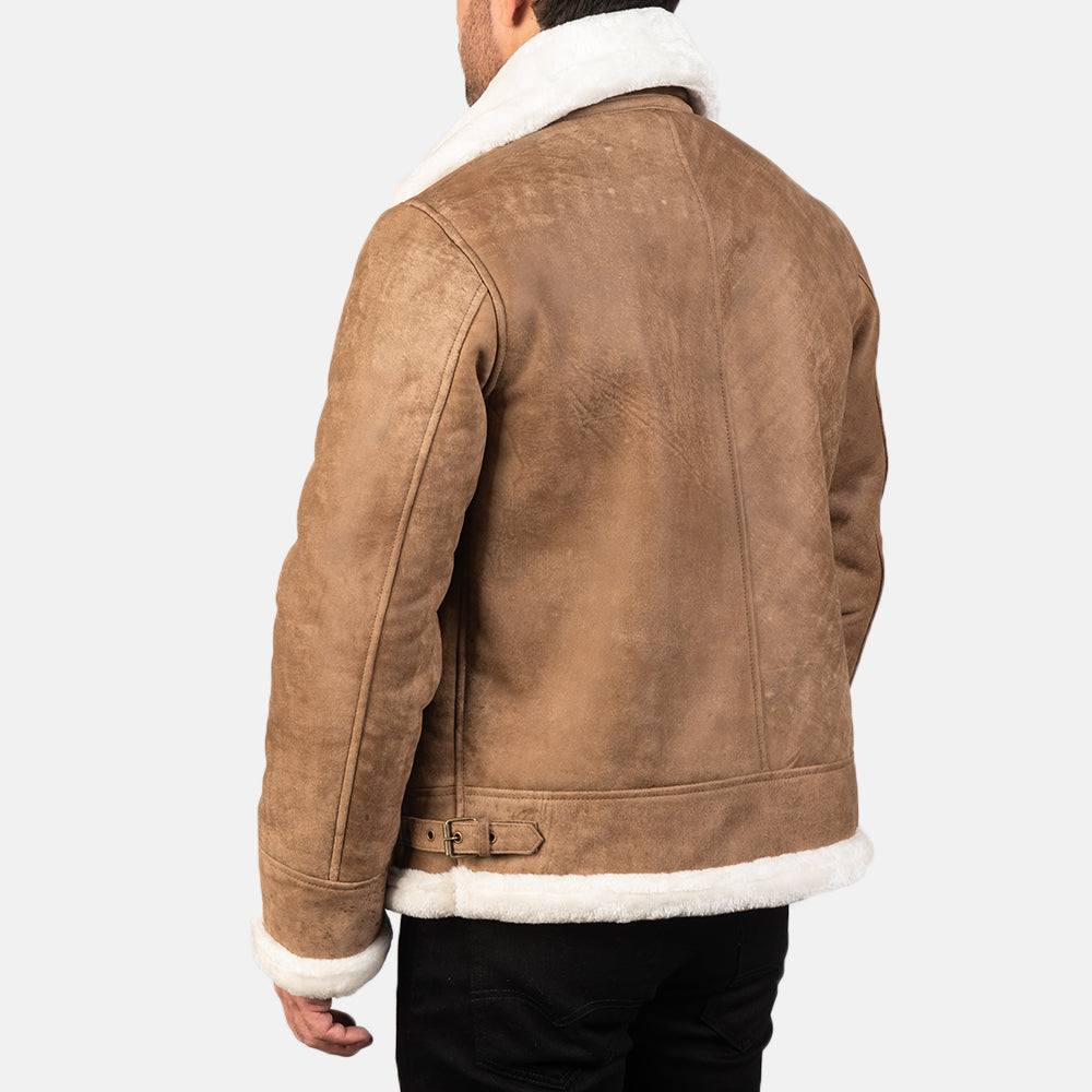 Francis B-3 Distressed Brown Leather Bomber Jacket - Kualited