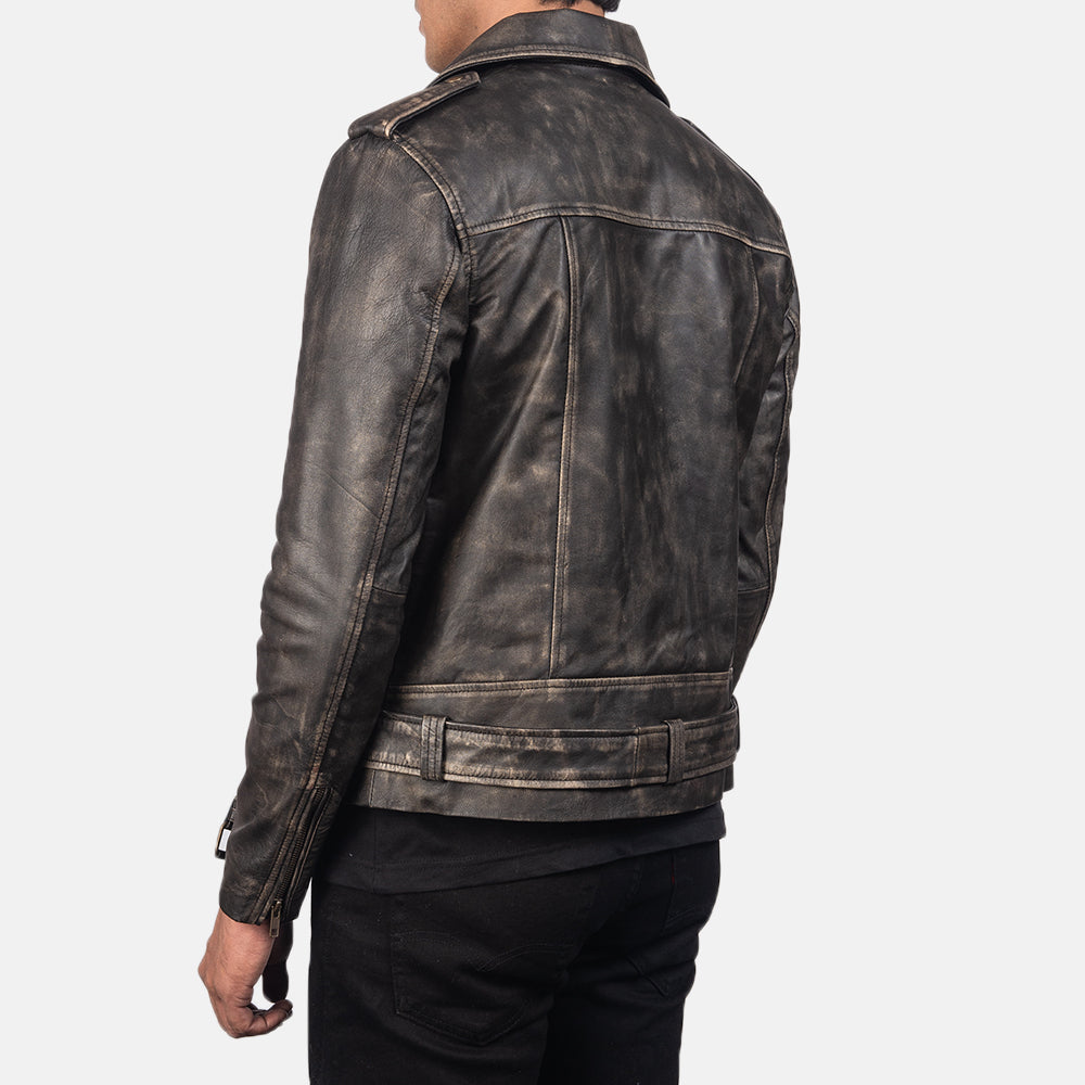 Allaric Alley Distressed Brown Leather Biker Jacket - Kualited