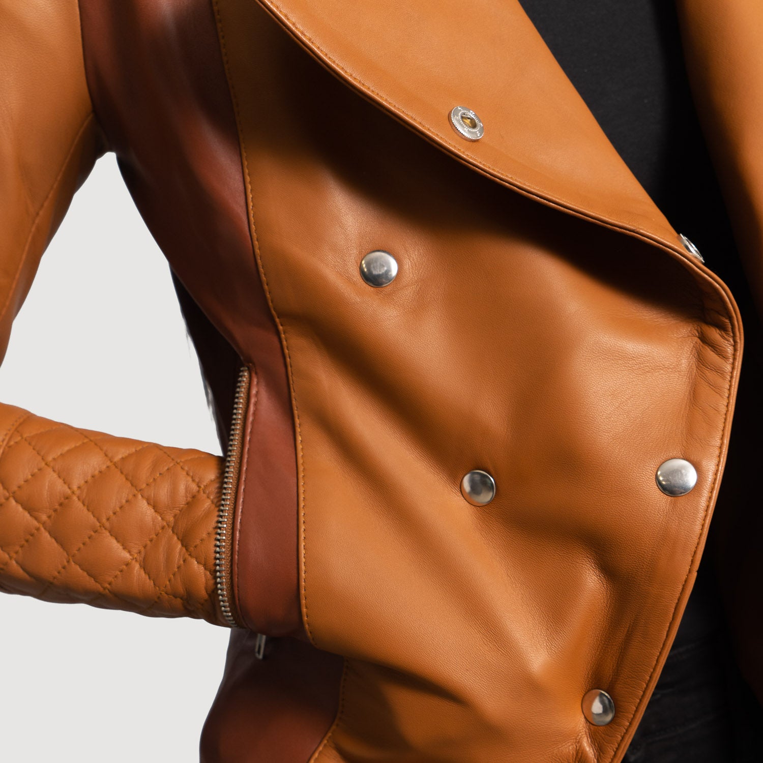 County Tan Overlap Leather Biker Jacket