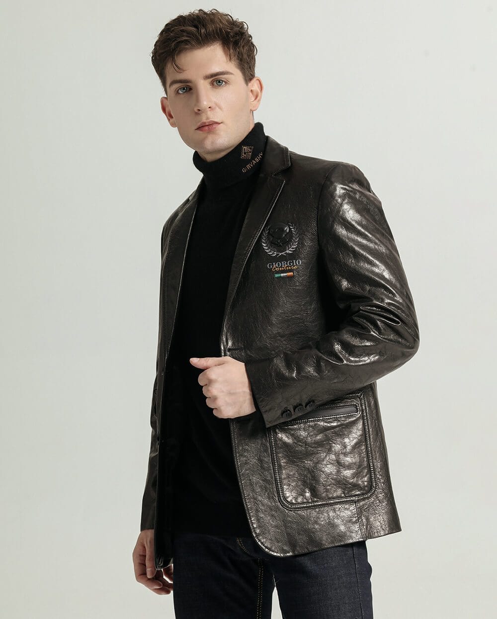 Embroidered Vegetable Tanned Goatskin Leather Blazer