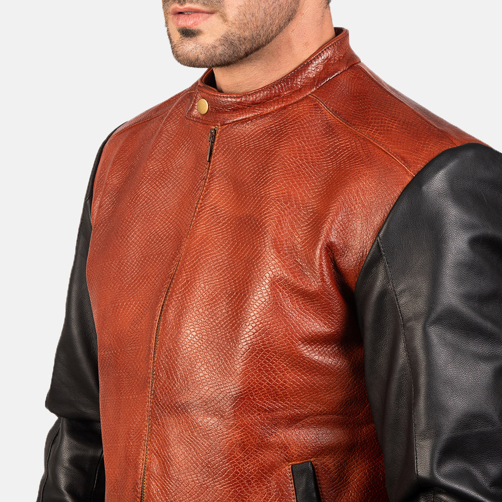 Avan Black & Maroon Leather Bomber Jacket