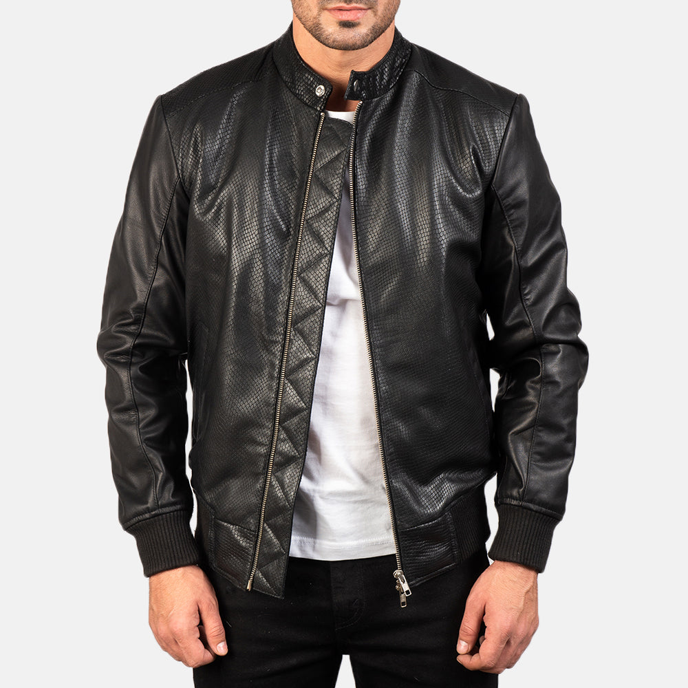 Avan Black Leather Bomber Jacket - Kualited