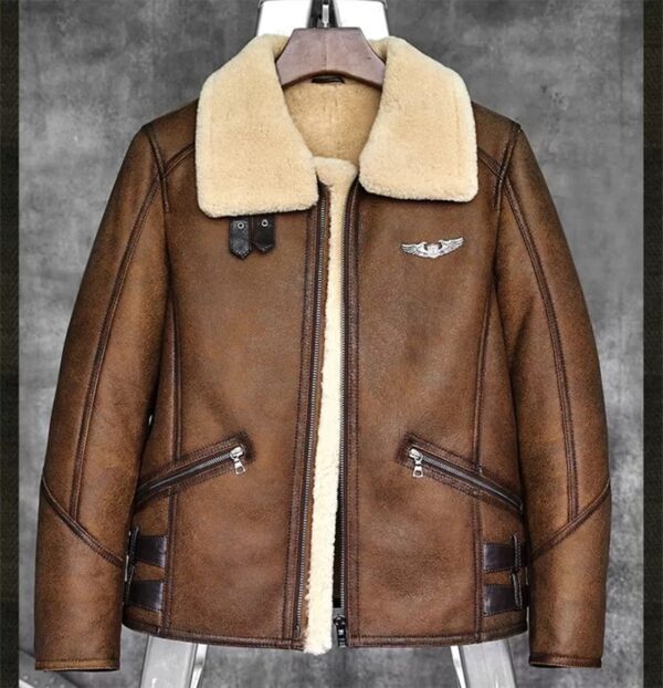 Men’s Aviator Camel Brown Leather Shearling Jacket - Kualited