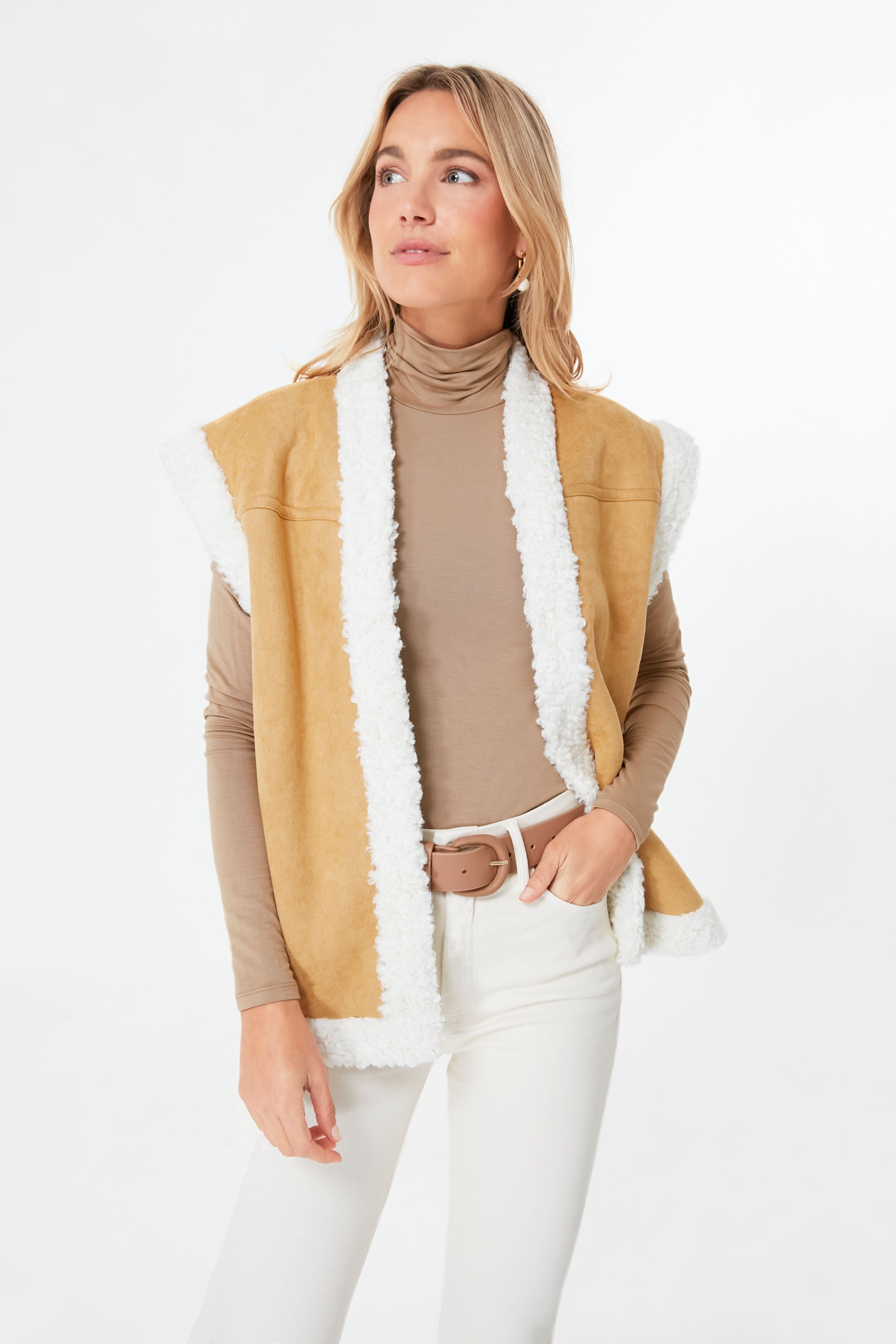 Tan Shearling Crosby Vest