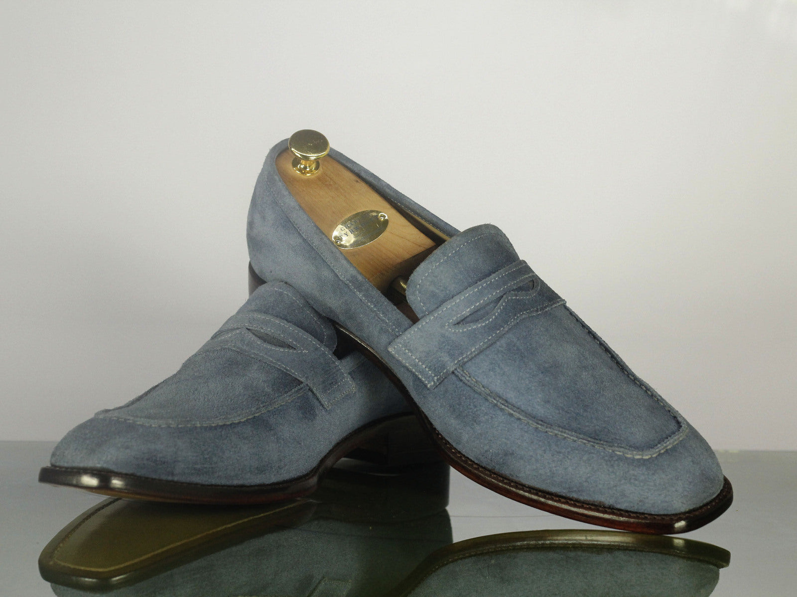 Handmade Men's Gray Suede Penny Loafer Shoes, Men Designer Dress Moccasin Shoes