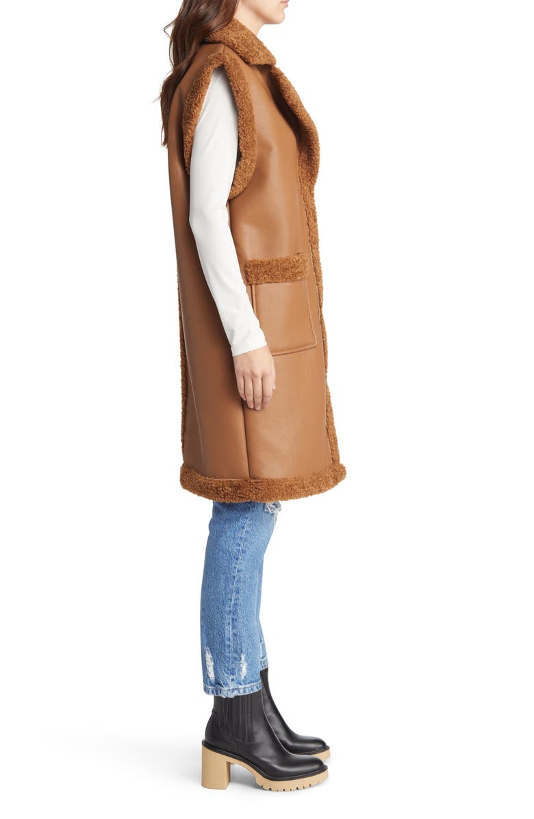 Faux Leather & Faux Shearling Long Vest