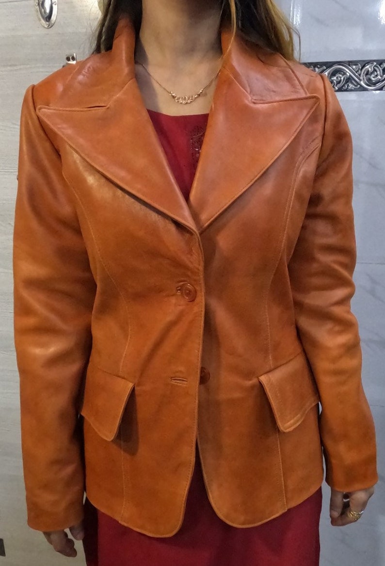 Women's Brown Leather Blazer