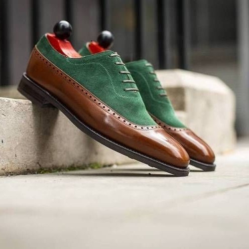 Magnificiant Green Brown Genuine Leather Oxford Party Wear Lace Up Men Shoes