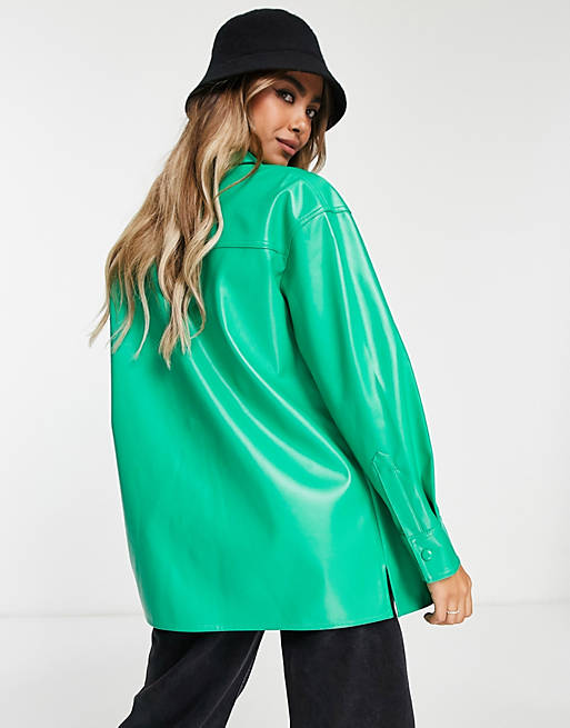 Handmade Genuine Crafted Leather oversized shirt in green