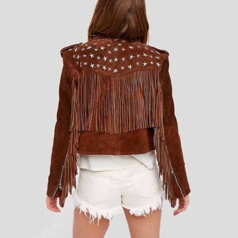 Handmade Women Suede Fringe Jacket