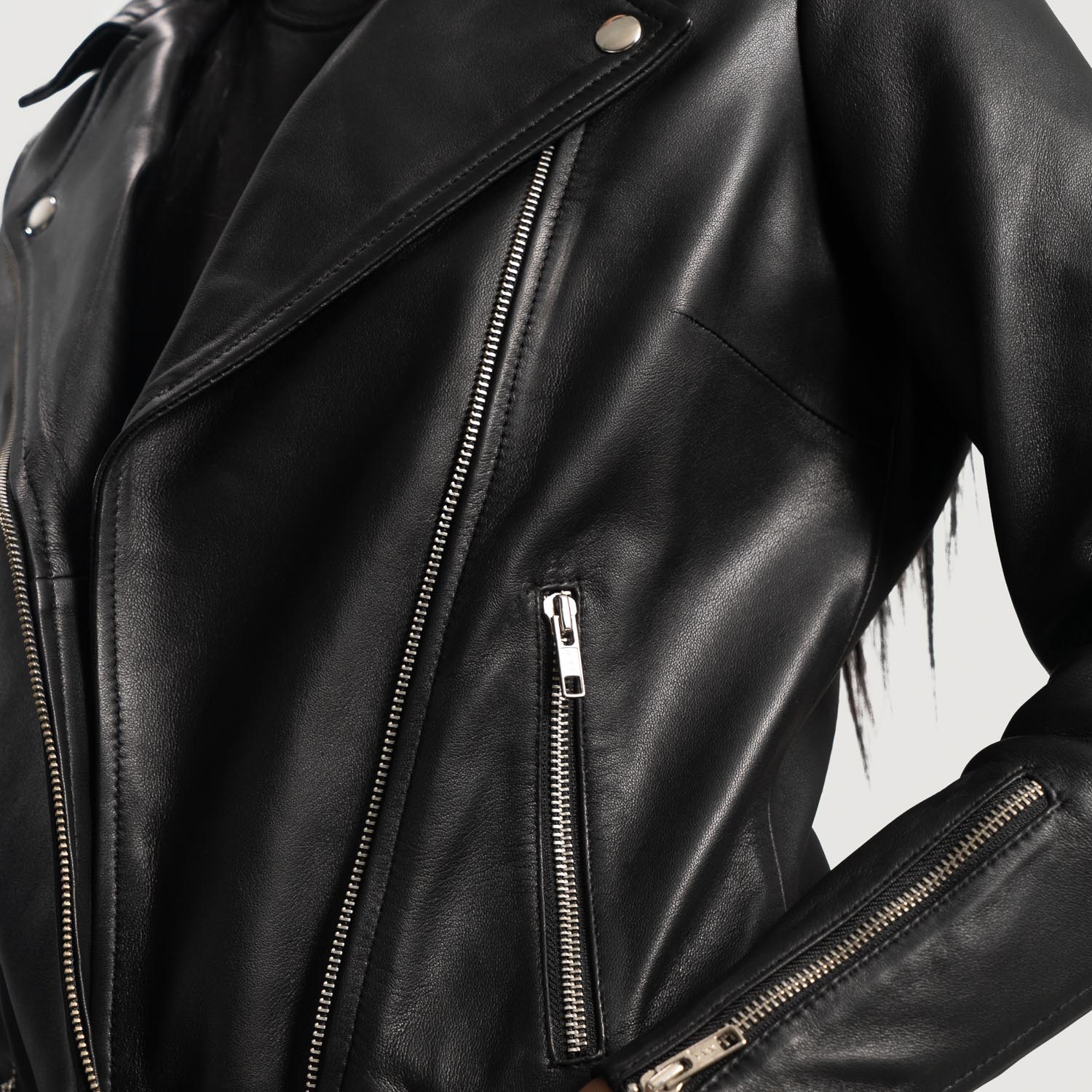 Rumy Black Leather Biker Jacket - Kualited