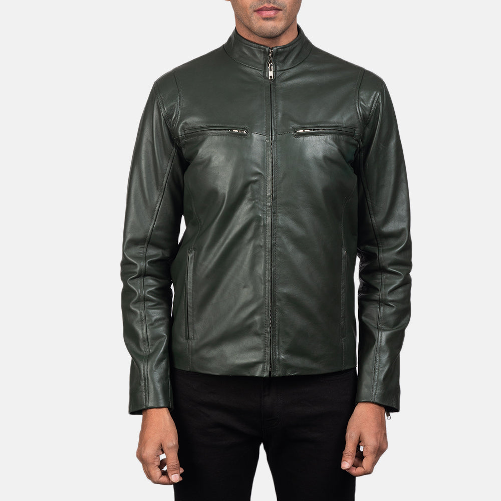 Ionic Green Leather Biker Jacket - Kualited